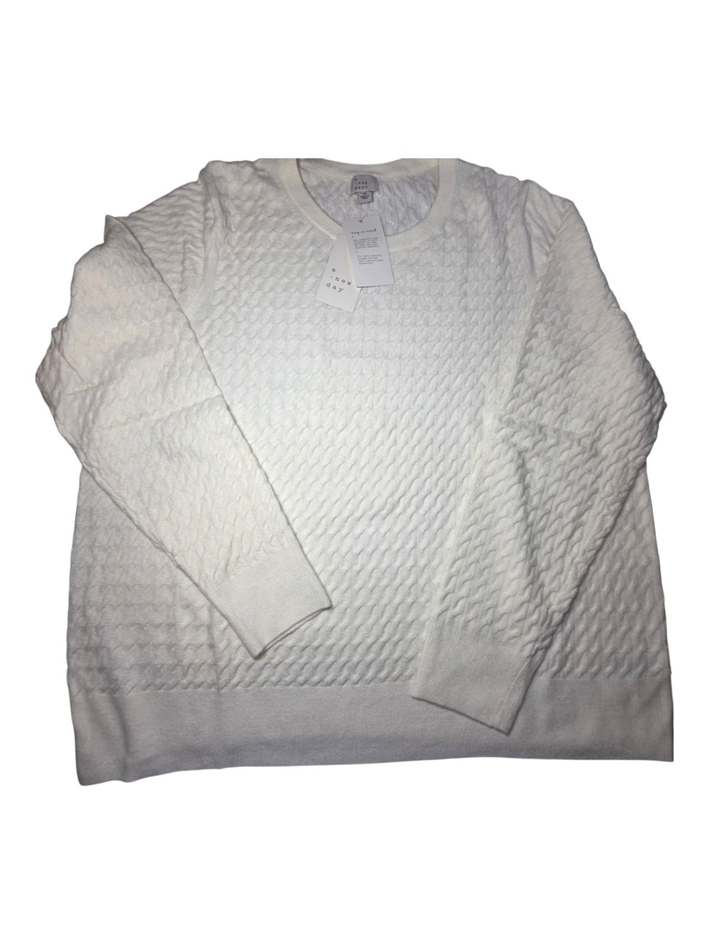 NWT A New Day Cream Diamond Knit Pullover Sweater Sz 1X Plussize Cashmere Soft